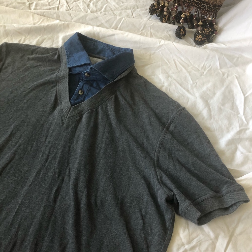 Brunello Cucinelli Denim Popover Vneck Polo S Gray